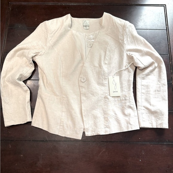 Joie Women’s Blazer Jacket Size L Beige Linen Blend Lightweight 1-Button NWT - Picture 1 of 9